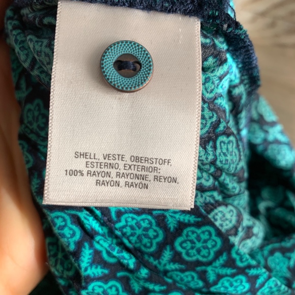 Anthropologie Maeve blue Green Geoscope button up belted Jumpsuit - Picture 7 of 9